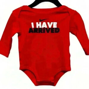 Nike Baby Boys Orange Long Sleeve Onesie"I Have Arrived"-Boy’s 6-9 months